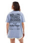 Pull&Bear Rolling Stone graphic band t-shirt in washed blue Серый, S - EU 36 - фото #2