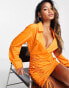 Missy Empire – Kurzes Hemdkleid in Orange mit gerafftem Rockteil