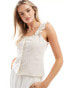 Pieces linen touch button front top with gathered straps in cream