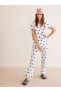 Gömlek Yaka Minnie Mouse Baskılı Kısa Kollu Pamuklu Kadın Pijama Takımı