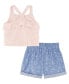 ფოტო #2 პროდუქტის Toddler Girls Muslin Tie-Front Halter Top and Chambray Cargo Shorts, 2 Piece Set