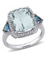 Фото #1 товара Кольцо Macy's Aquamarine Blue Topaz Diamond 3-Stone Halo 14k White Gold