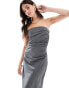 Mango tailored pinstripe bandeau midi dress in grey