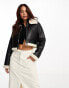 Brave Soul cropped bonded aviator jacket in black