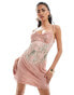 Фото #1 товара ASOS DESIGN satin corset mini dress with lace detail in pink floral print