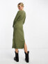 Фото #3 товара Pieces scoop neck bodycon midi dress in khaki