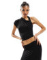 Фото #2 товара Kaiia slinky one shoulder crop top co-ord in black