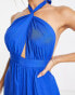 Esmee Exclusive beach jumpsuit with cross over halter detail in cobalt blue