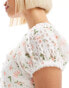 Фото #4 товара Labelrail x Olivia Grace Herring puff sleeve ditsy floral cropped blouse in white