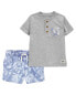 Toddler 2-Piece Henley Pocket Tee & Chambray Drawstring Shorts Set 2T