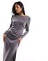 Фото #2 товара ASOS DESIGN satin pleat maxi dress with cross open back in grey