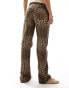 Pieces straight leg jeans in leopard print