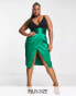 Фото #2 товара Collective the Label Curve exclusive plunge ruched waist midi dress in emerald