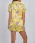 ფოტო #2 პროდუქტის Women's Satin Print 2 Piece Notched Short Sleeve and Shorts Pajama Set