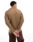 ASOS DESIGN knitted jumper with notch neck in dark brown with texture Коричневый, M - Chest 40 - фото #3