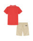 ფოტო #2 პროდუქტის Little Boys Tipped Pique Polo Shirt and Prewashed Twill Shorts, 2 Pc Set