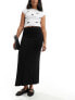 Stradivarius STR fold over waist midi skirt with side split in black