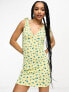 Фото #3 товара JDY Petite exclusive tie shoulder mini dress in yellow & blue floral