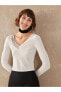 Lcw Vision V Yaka Işlemeli Uzun Kollu Kadın Bluz