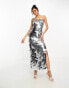 Фото #1 товара Rare London premium bandeau sequin disc maxi dress in silver