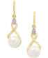 ფოტო #3 პროდუქტის Cultured Freshwater Pearl (7mm) & Cubic Zirconia Drop Earrings in 14k Two-Tone Gold-Plated Sterling Silver