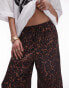 Topshop satin straight leg tie waist trouser in dark leopard