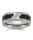 Фото #1 товара Stainless Steel Black Carbon Fiber Inlay and CZ Band Ring