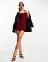 Фото #4 товара ASOS DESIGN draped cami mini mesh dress in burgundy