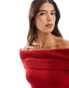 Bershka bardot knitted jumper in red