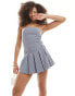 Фото #1 товара Bershka bandeau pinstripe tailored mini dress in blue