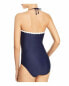 Фото #2 товара Shoshanna 261311 Womens Halter Scalloped One-Piece Swimsuit Navy White Size 8