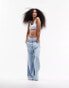 ASOS DESIGN tie front pull on soft wide leg jean in midwash blue Голубой, W34 L32 - фото #5