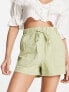 Фото #1 товара Stradivarius linen look runner short in khaki