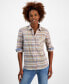 Фото #1 товара Women's Plaid Long-Sleeve Roll-Tab Shirt