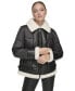Фото #14 товара Women's Puffer Jacket With Faux Leather and Sherpa Trim