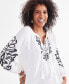 Фото #3 товара Women's Split-Neck Long-Sleeve Embroidery Peasant Blouse, Created for Macy's