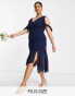 Фото #1 товара Little Mistress Plus Bridesmaid cold shoulder midi dress in navy