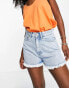 Фото #1 товара Waven high rise distressed denim shorts with side slit in light blue