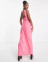 Vesper Petite twist front halterneck maxi dress with thigh split in pink