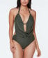 Bar III Womens RAINFOREST GREEN Solid Cowlneck One-Piece Swimsuit Size Small