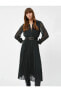 Фото #3 товара Платье Koton Midi с поясом, длинными рукавами, узором в горошек и пуговицами