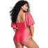 Фото #4 товара Women's Metallic Puff Sleeve Cut Out Medium Coverage One Piece Swimsuit - Fe