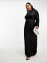 ASOS DESIGN Curve satin maxi dress with batwing sleeve and wrap waist in black