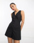 ASOS DESIGN button through linen look playsuit in black