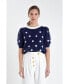 Фото #3 товара Women's Shell Embroidered Puff Sleeve Sweater