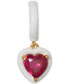 ფოტო #3 პროდუქტის Gold-Tone White-Framed Red Crystal Heart Charm Huggie Hoop Earrings