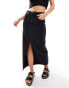 Фото #3 товара DTT Petite denim midi skirt with front split in black