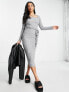 Фото #7 товара Miss Selfridge tie front rib midi dress in grey