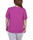 ფოტო #2 პროდუქტის Plus Size Short Puff Sleeve Sheer Inset Top