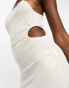 JDY Tall exclusive halterneck cut out side linen look midi dress in white